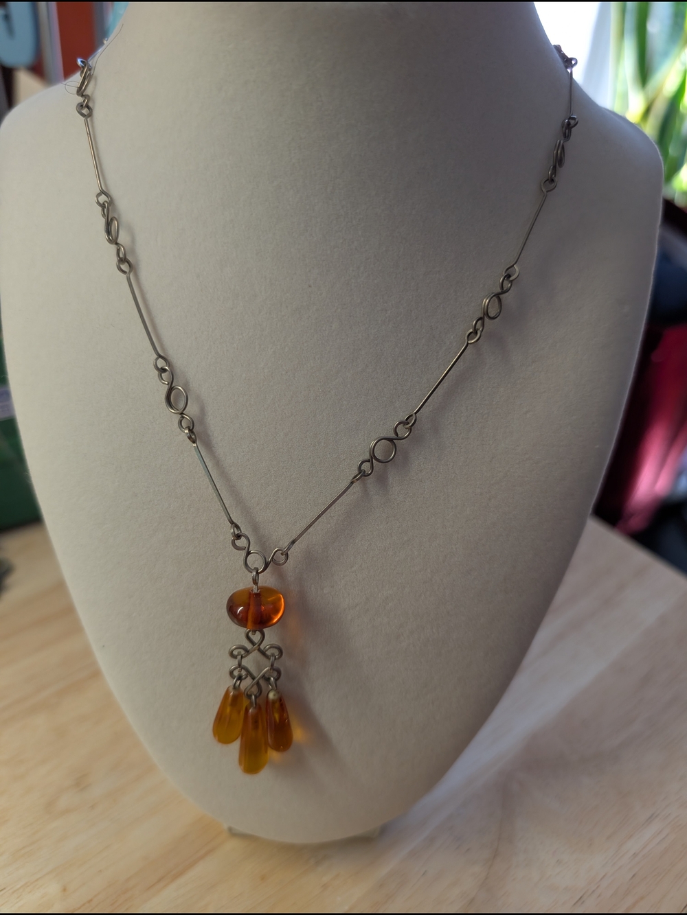 Amber Drop Pendant Necklace - Unbranded Silver Chain